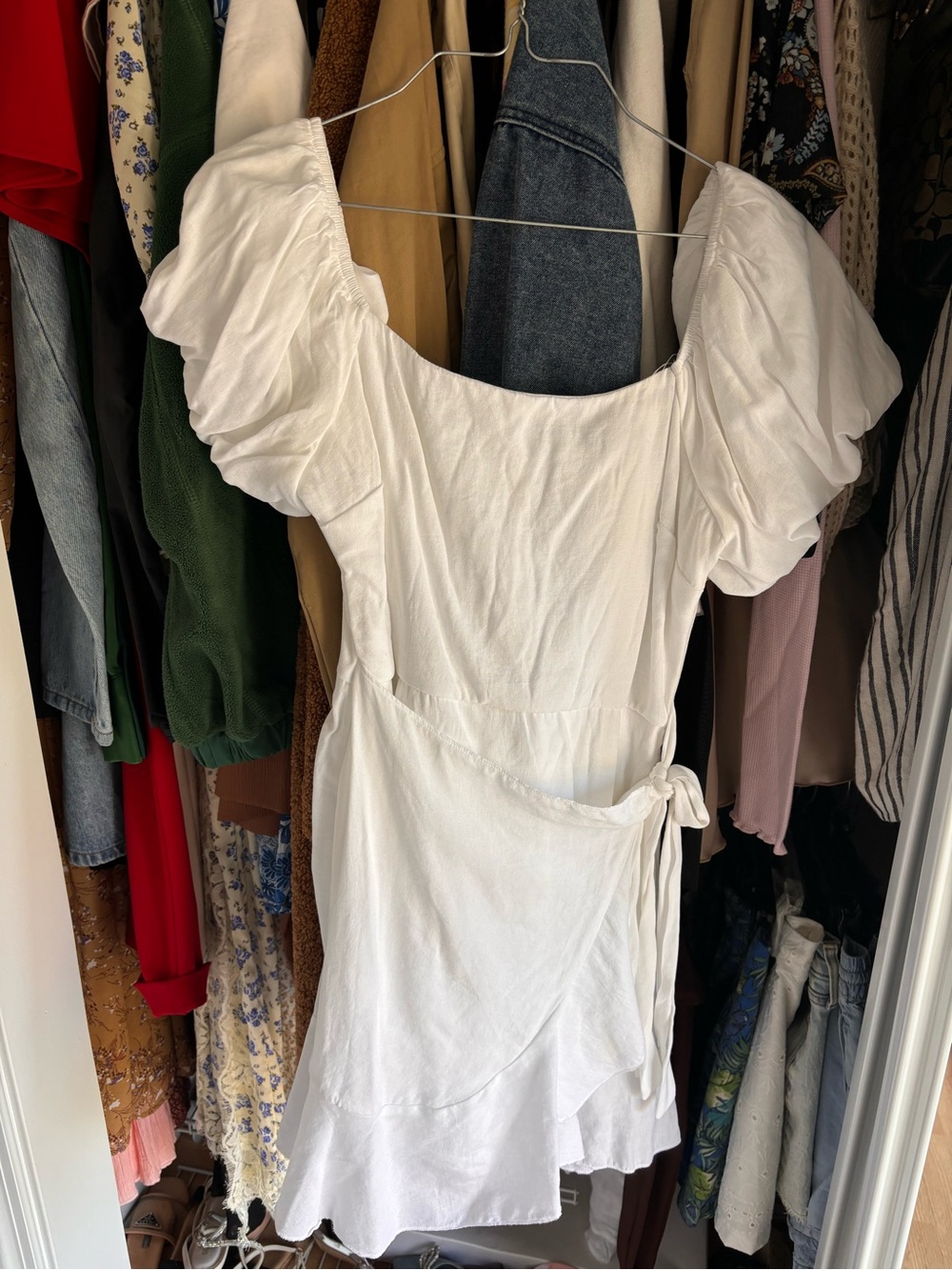 White Puff Sleeve Wrap Dress - Women's Summer Dress